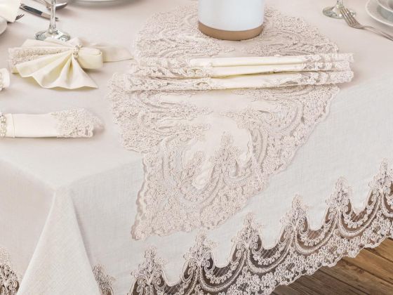 Lisa Table Cloth Set 18 Pieces Cream Cream