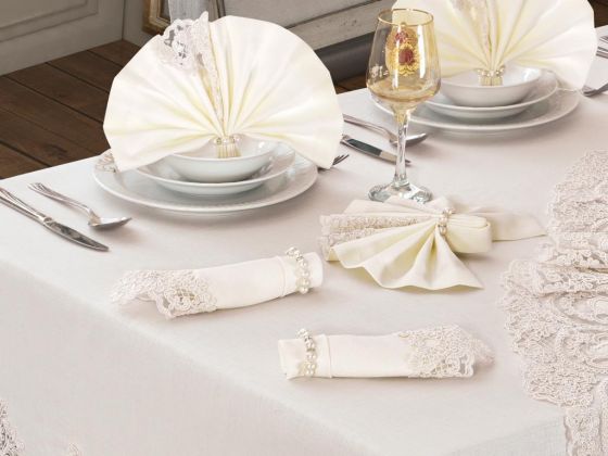 Lisa Table Cloth Set 18 Pieces Cream Cream