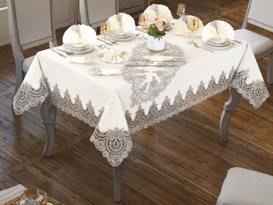 Lisa Table Cloth Set 18 Pieces Cream Silver