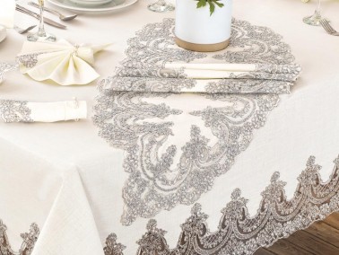 Lisa Table Cloth Set 18 Pieces Cream Silver - Thumbnail