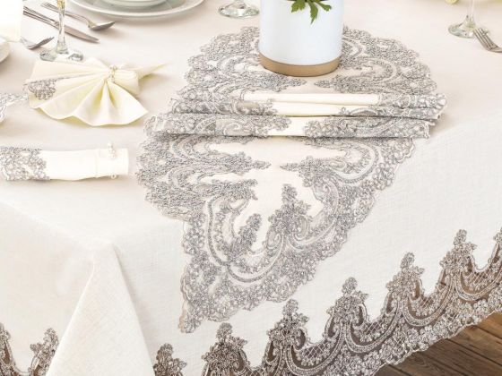 Lisa Table Cloth Set 18 Pieces Cream Silver
