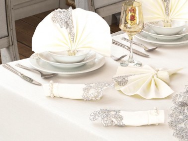 Lisa Table Cloth Set 18 Pieces Cream Silver - Thumbnail