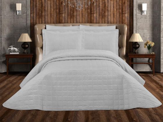 Lisa Quilted Bedspread Set 3pcs, Coverlet 250x260, Pillowcase 50x70, Double Size, Grey