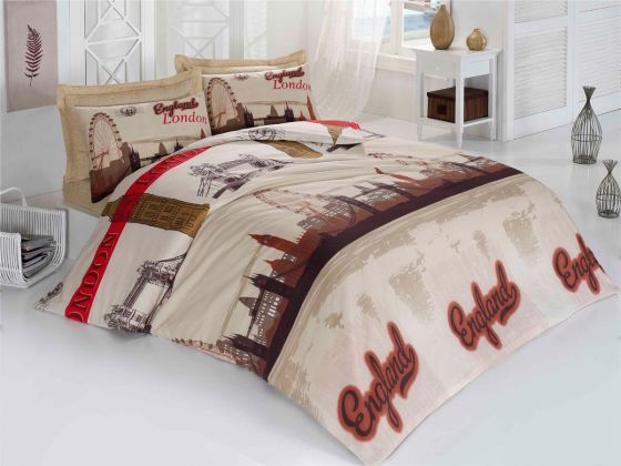 Dowry World London Double Duvet Cover Set Brown