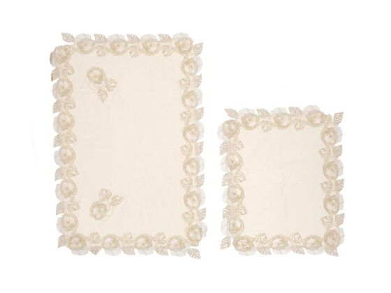 Loren French Guipure 2 Pcs Bath Mat Set - Cream Gold