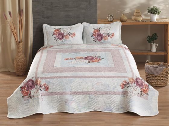 Lorenza Printed Quilted Double Bedspread Dried Rose