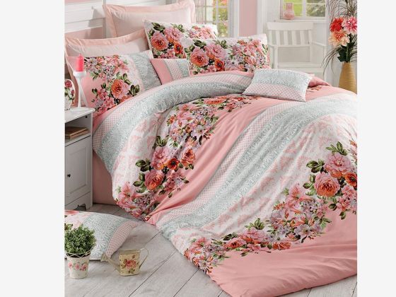 Lorisa 100% Cotton Double Duvet Cover Set Powder