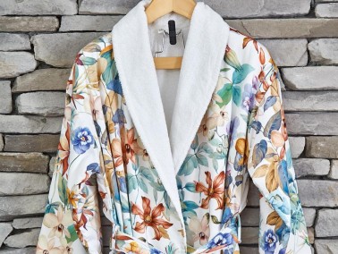 Lotus Digital Print Cotton Women Single Bathrobe - Thumbnail