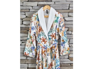 Lotus Digital Print Cotton Women Single Bathrobe - Thumbnail