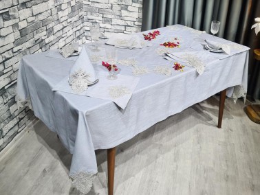 Lotus Dinner Set 34 pcs, Tablecloth, Placemat, Napkins, Home Party Accessories Cappucino - Thumbnail