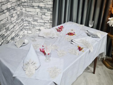 Lotus Dinner Set 34 pcs, Tablecloth, Placemat, Napkins, Home Party Accessories Cappucino - Thumbnail