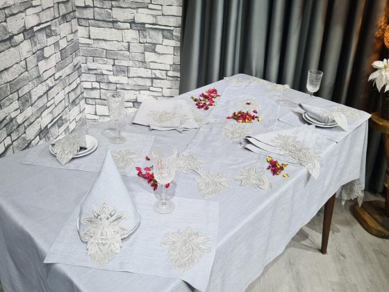 Lotus Dinner Set 34 pcs, Tablecloth, Placemat, Napkins, Home Party Accessories Cappucino