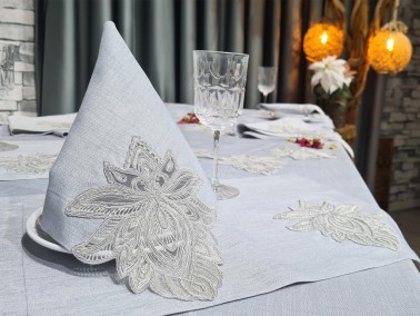 Lotus Dinner Set 34 pcs, Tablecloth, Placemat, Napkins, Home Party Accessories Cappucino - Thumbnail