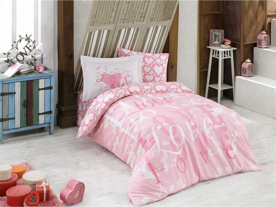 Love Single Duvet Cover Set Pink