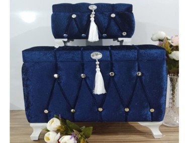 Lucia Tasseled Square 2 Pcs Dowery Chest Navy Blue - Thumbnail