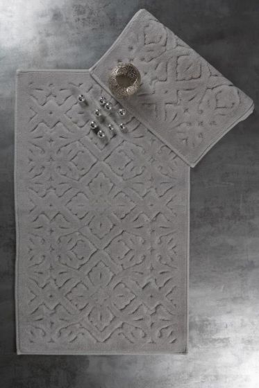 Luna Bath Mat Set 2 pcs, 60 x 100, 50 x 60, %100 Cotton Fabric Gray