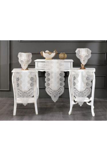 Luna Velvet Runner Set 5 Pieces For Living Room, French Lace, Wedding, Home Accessories, Cream