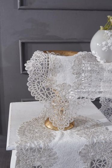 Luna Velvet Runner Set 5 Pieces For Living Room, French Lace, Wedding, Home Accessories, Cream