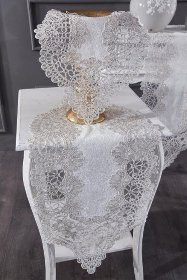 Luna Velvet Runner Set 5 Pieces For Living Room, French Lace, Wedding, Home Accessories, Cream