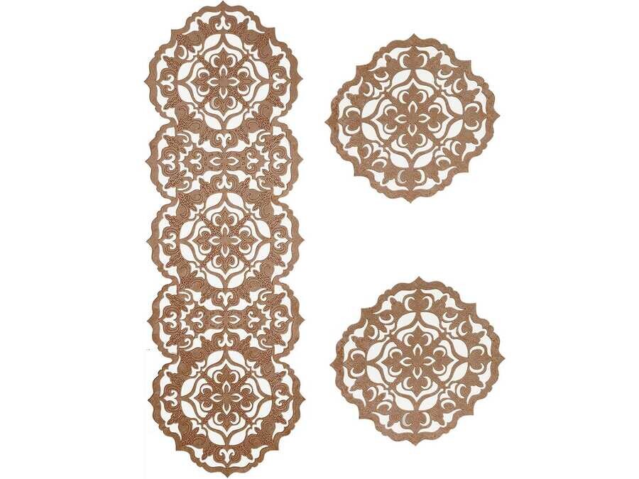 Dowry World - Luxury Star Velvet Living Room Set 3 Pcs Brown