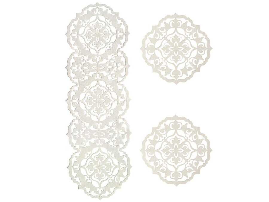 Dowry World - Luxury Star Velvet Living Room Set 3 Pcs Cream