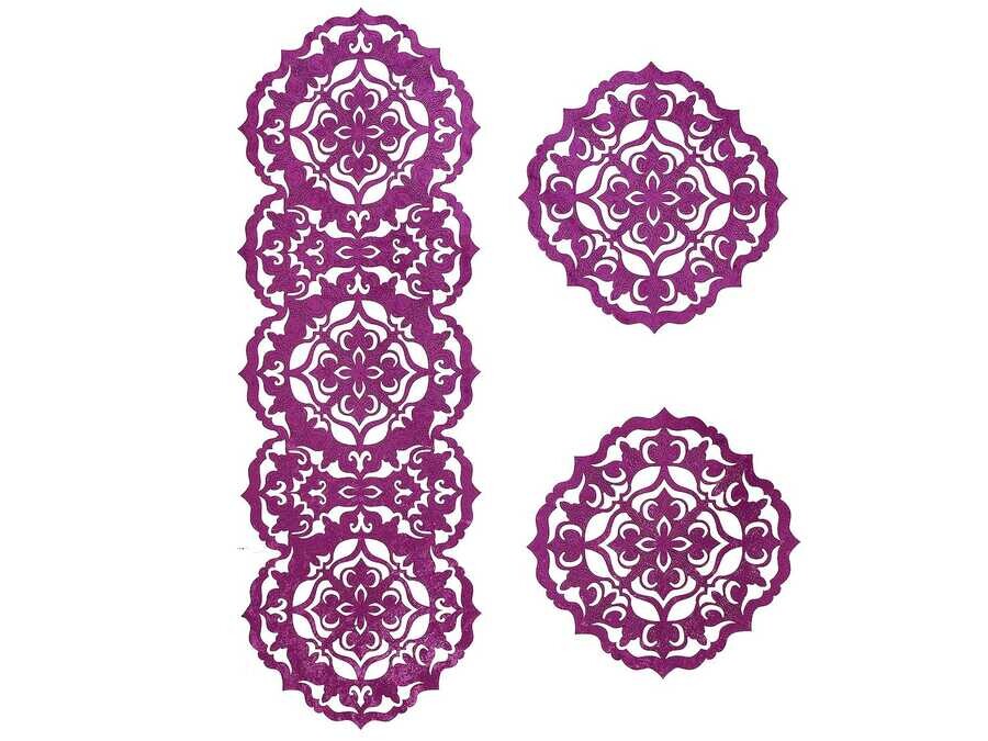 Dowry World - Luxury Star Velvet Living Room Set 3 Pieces Plum