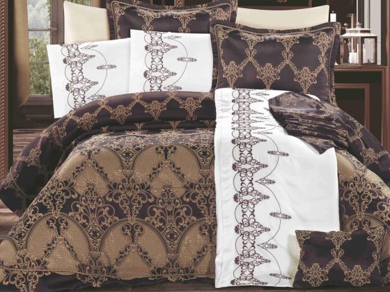 Mahidevran 11 Pcs Fiber Filled Luxury Dowry Set Brown