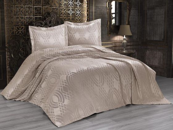 Mallorca Bedspread Set 3pcs, Coverlet 240x250, Pillowcase 50x70, Double Size, Cappucino