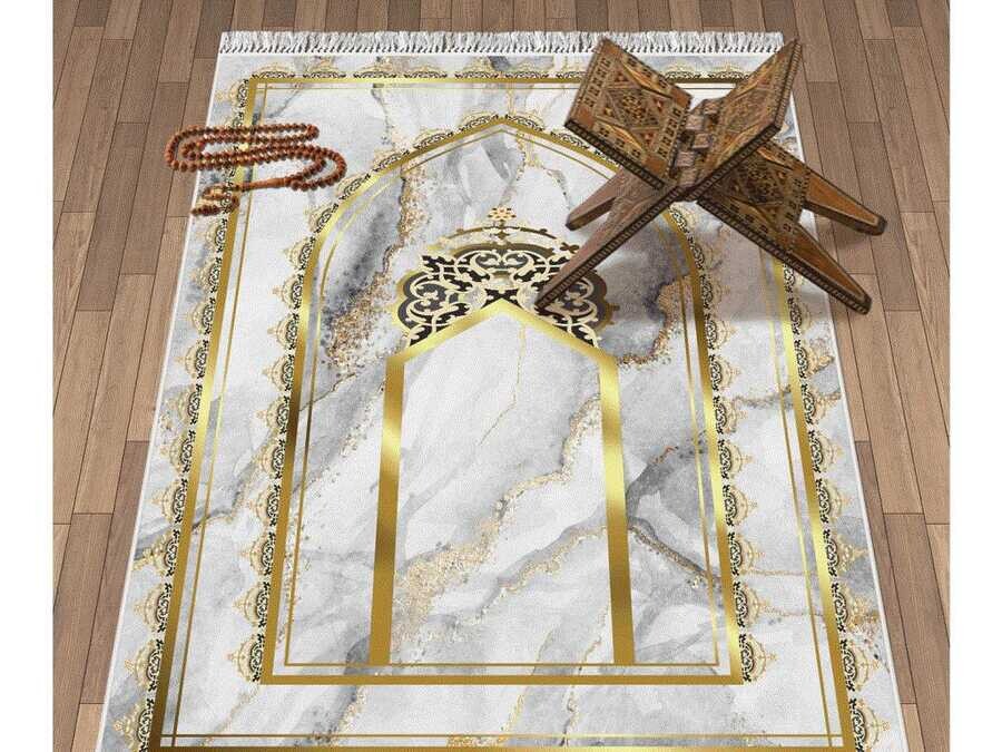 Marble Crown Velvet Prayer Rug - Thumbnail