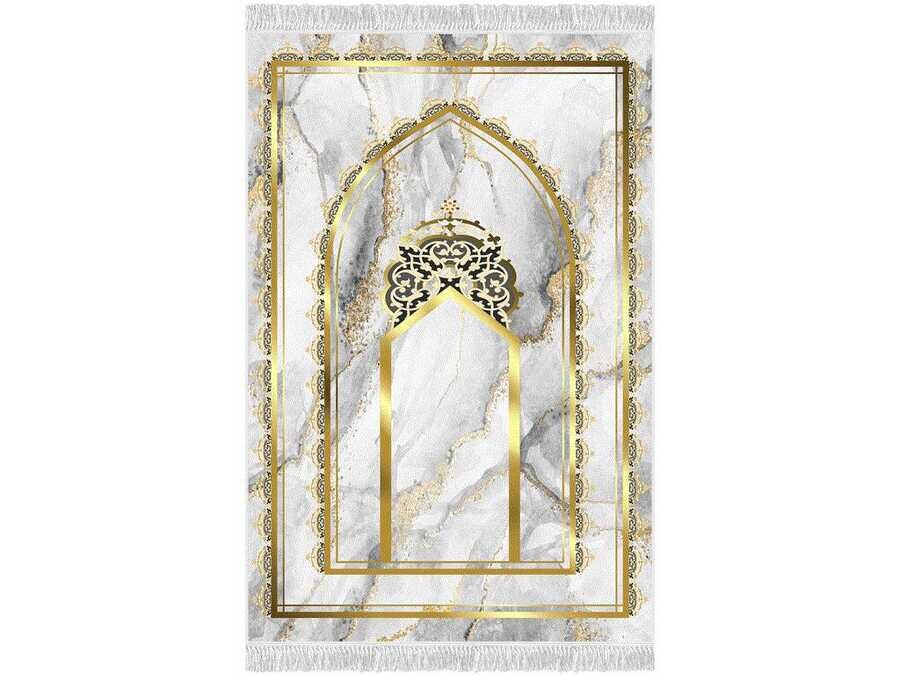Marble Crown Velvet Prayer Rug - Thumbnail