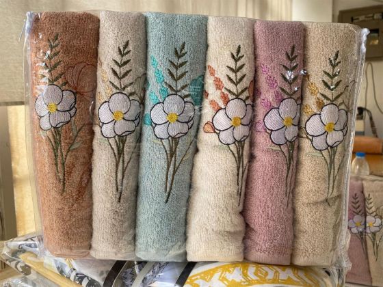 Margaritka Cotton Embroidered Hand and Face Towel Set 6 Pcs