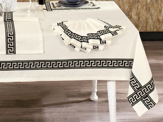 Marina Embroidered Linen Placemat with Table Cloth Set 14 Pcs