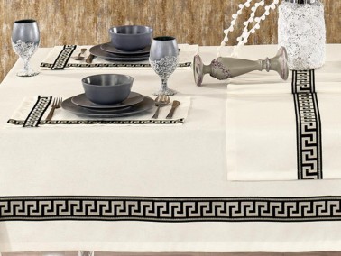 Marina Embroidered Linen Placemat with Table Cloth Set 14 Pcs - Thumbnail