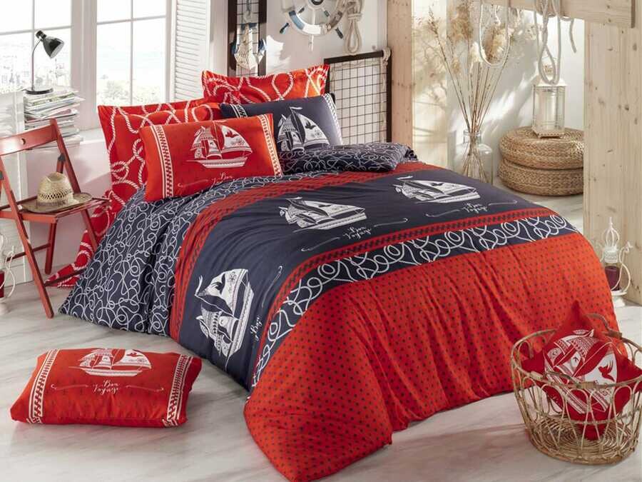 Dowry World - Marine 100% Cotton Deluxe Double Duvet Cover Set Red