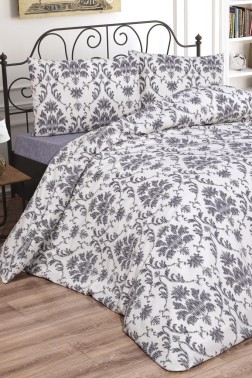 Mary Bedding Set 4 Pcs, Duvet Cover, Bed Sheet, Pillowcase, Double Size, Self Patterned, Wedding, Daily use Gray - Thumbnail
