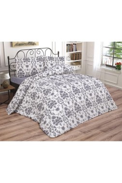 Mary Bedding Set 4 Pcs, Duvet Cover, Bed Sheet, Pillowcase, Double Size, Self Patterned, Wedding, Daily use Gray - Thumbnail