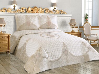 Masal Double Bedspread Set Cream Cappucino - Thumbnail