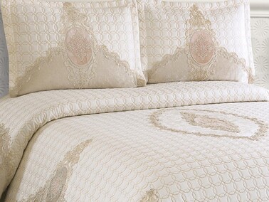 Masal Double Bedspread Set Cream Cappucino - Thumbnail