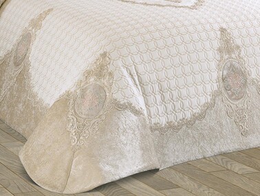 Masal Double Bedspread Set Cream Cappucino - Thumbnail