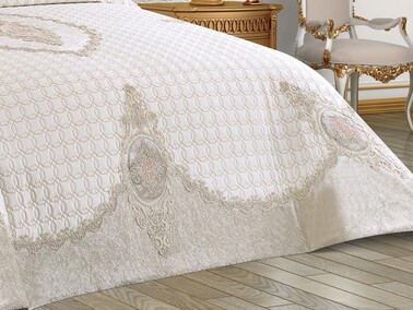 Masal Double Bedspread Set Cream Cappucino - Thumbnail