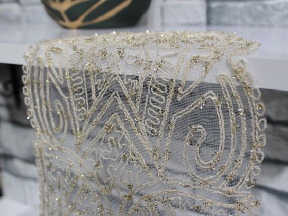 Mathilda Silvery Embroidery Bedroom Set Cream Gold
