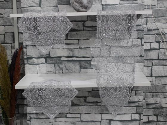 Mathilda Silvery Embroidery Bedroom Set Cream Silver