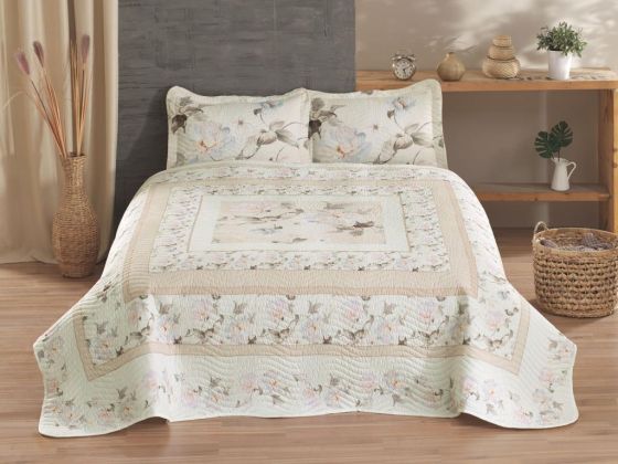 Matilda Printed Quilted Double Bedspread Beige