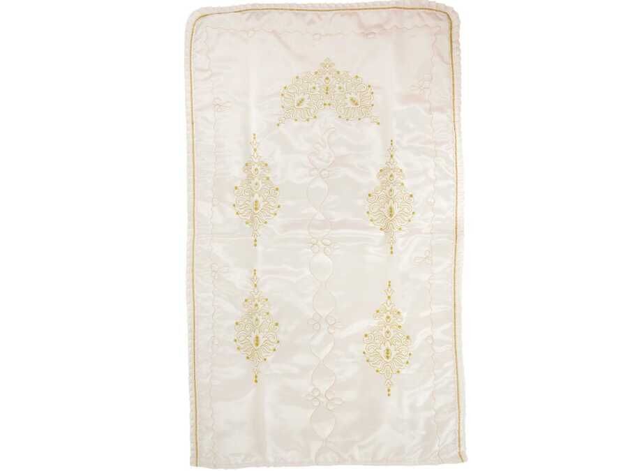  Medina Embroidered Luxury Satin Prayer Rug Gold