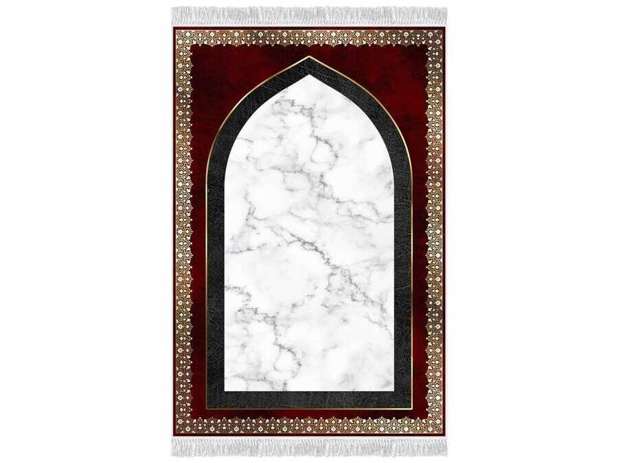 Mefhum Mix Velvet Prayer Rug Burgundy - Thumbnail