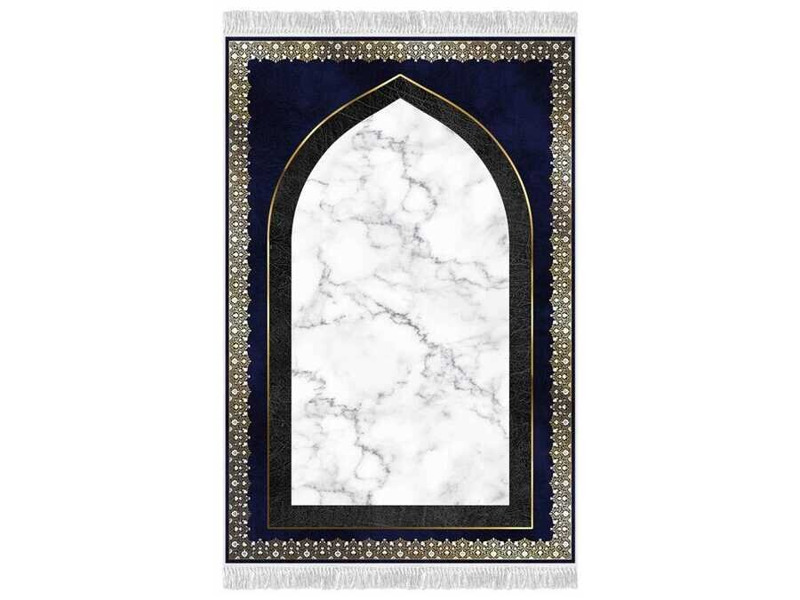 Mefhum Mix Velvet Prayer Rug Navy Blue - Thumbnail