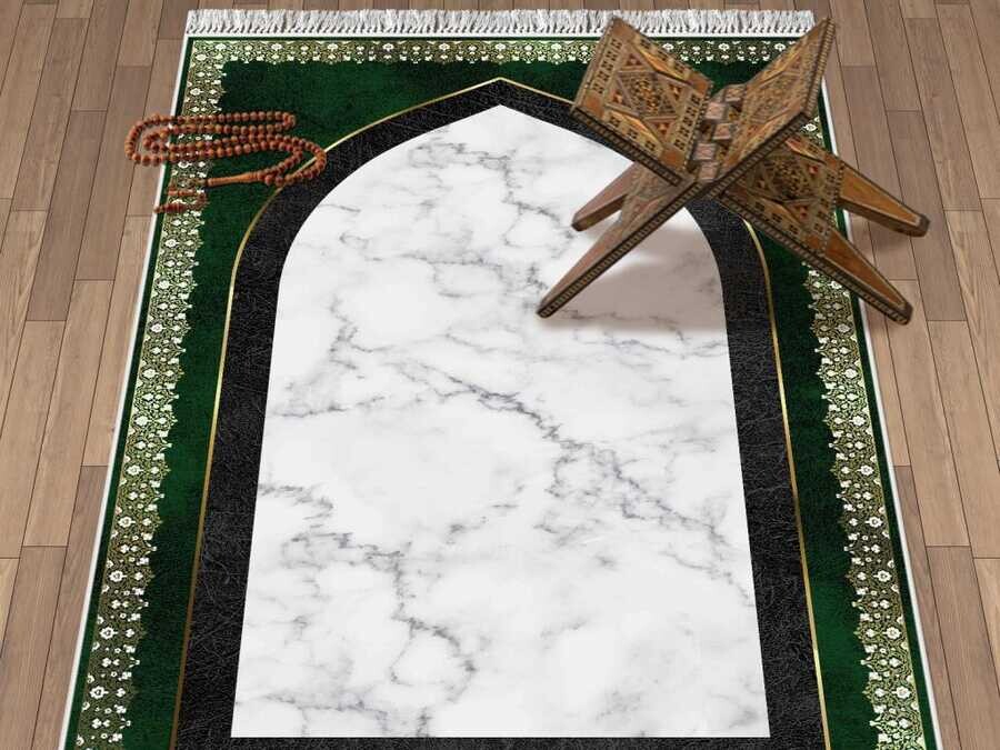 Mefhum Mix Velvet Prayer Rug Green - Thumbnail