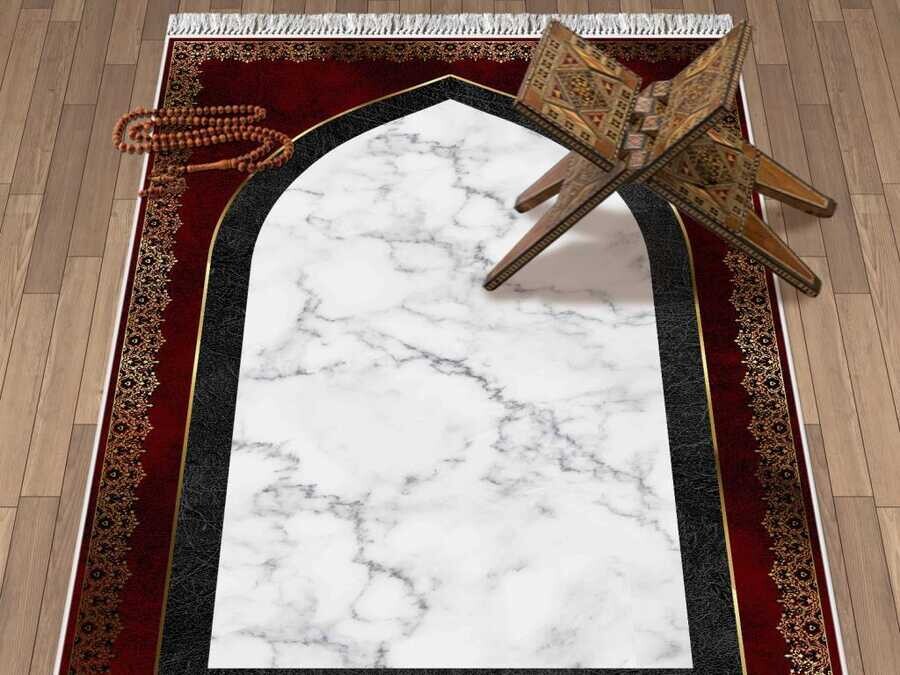 Mefhum Simple Velvet Prayer Rug Burgundy - Thumbnail