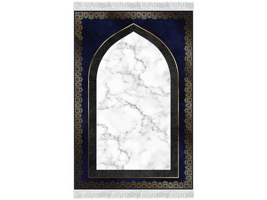 Mefhum Simple Velvet Prayer Rug Navy Blue - Thumbnail