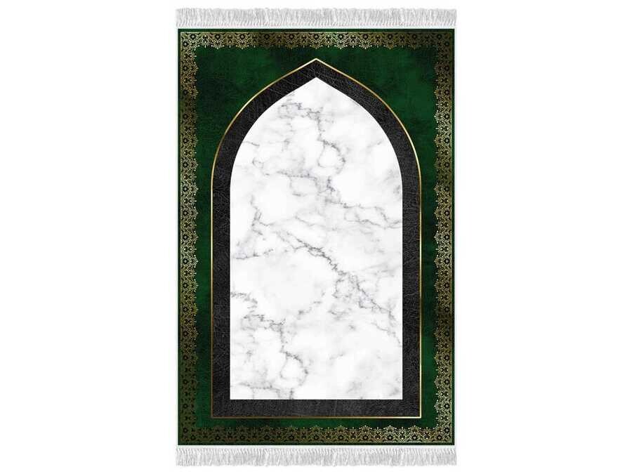 Mefhum Simple Velvet Prayer Rug Green - Thumbnail